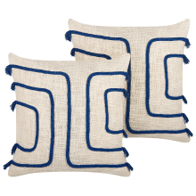 Set of 2 Decorative Cushions PLEIONE Cotton 45 x 45 cm Navy Blue Geometric Pattern