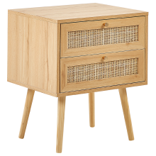 2 Drawer Bedside Table PEROTE Rattan Light Brown