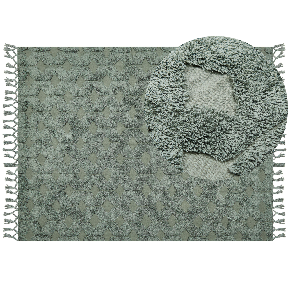 Beliani Rug Kars Green 160 X 230 Cm Cotton