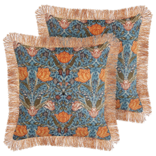 Set of 2 Decorative Cushions MITELLA Velvet 45 x 45 cm Blue Floral Pattern