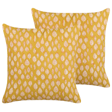 Set of 2 Decorative Cushions GINNALA Cotton 45 x 45 cm Yellow Plant Pattern