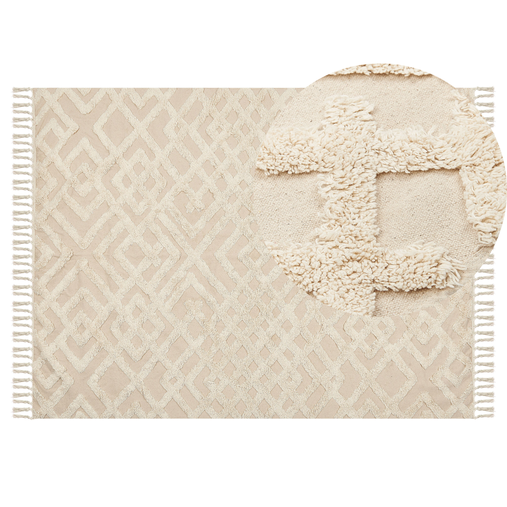 Beliani Rug Ardahan Beige 140 X 200 Cm Cotton