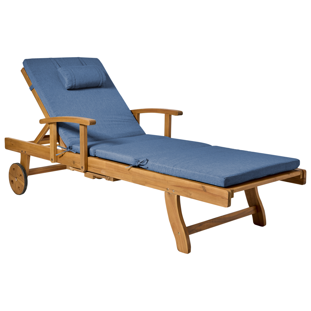 Beliani Sun Lounger With Cushion Java Premium Reclining Acacia Wood Blue