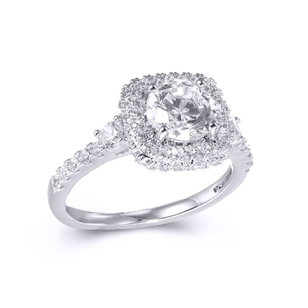 Jewelco London (K) Ladies Rhodium Plated Sterling Silver Cubic Zirconia Shoulder-Set Cluster Solitaire Engagement Ring - Arn140