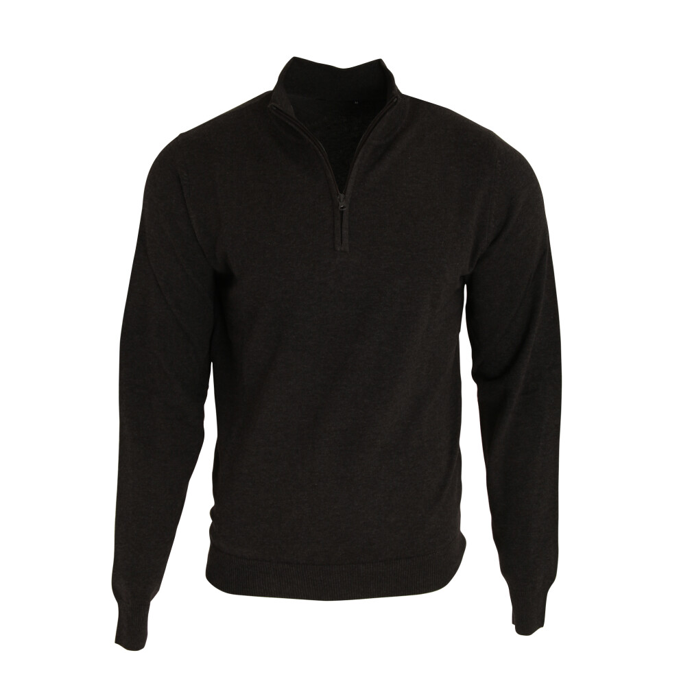 Premier (L, Black) Mens 1/4 Zip Neck Knitted Sweater