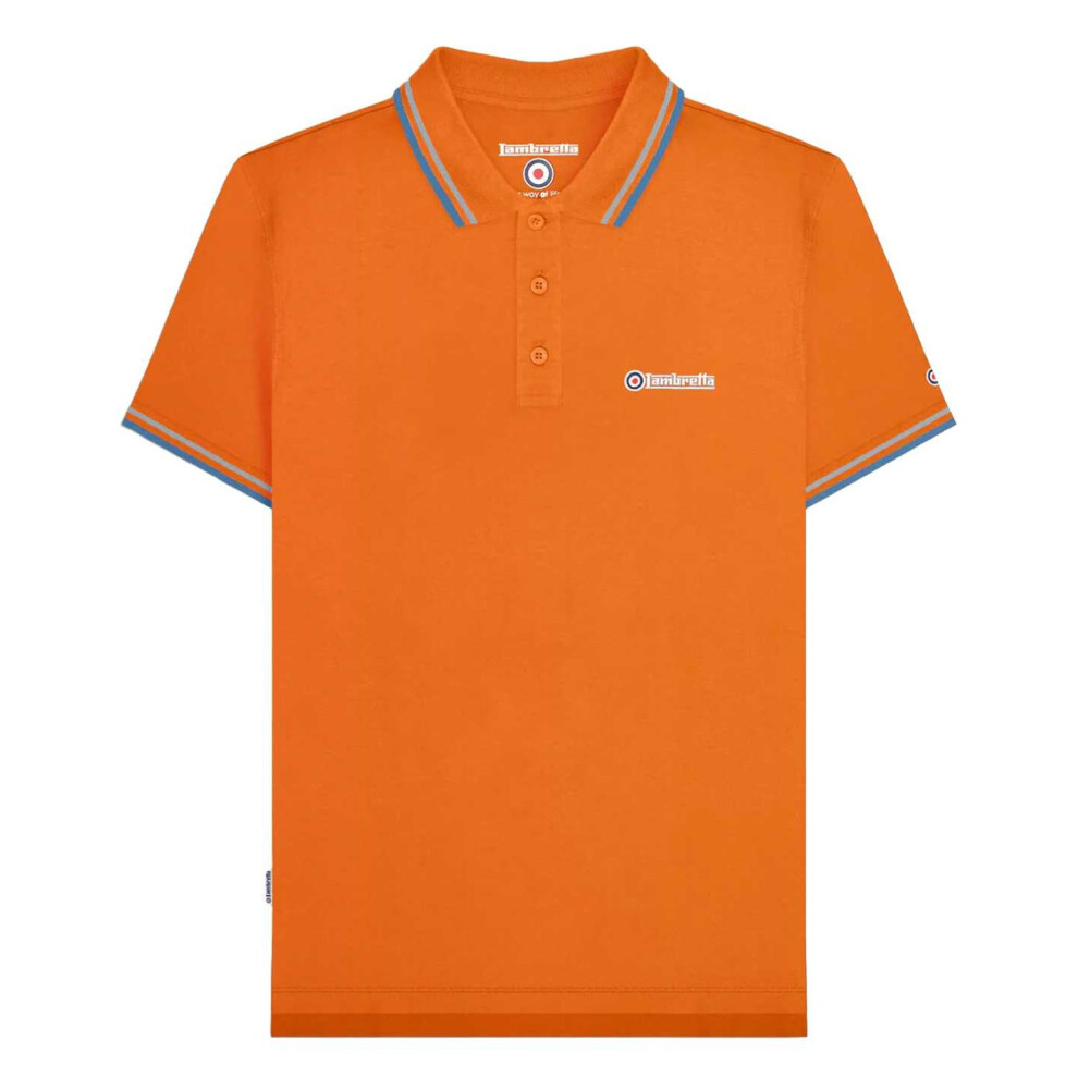 Lambretta (L, Orange/Sky) Mens Ss25 Twin Tip Polo Shirt