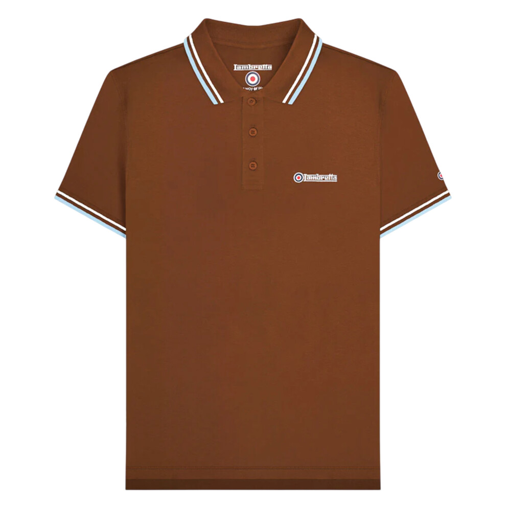 Lambretta (Xl, Brown/White/Angel Falls) Mens Ss25 Twin Tip Polo Shirt
