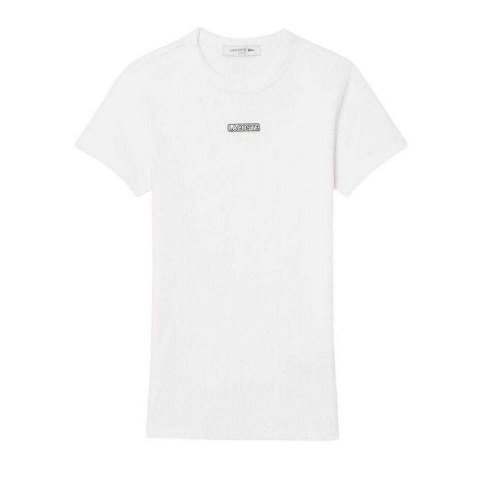 Lacoste (8 Uk, White) Womens/Ladies Ribbed Crew Neck Slim T-Shirt