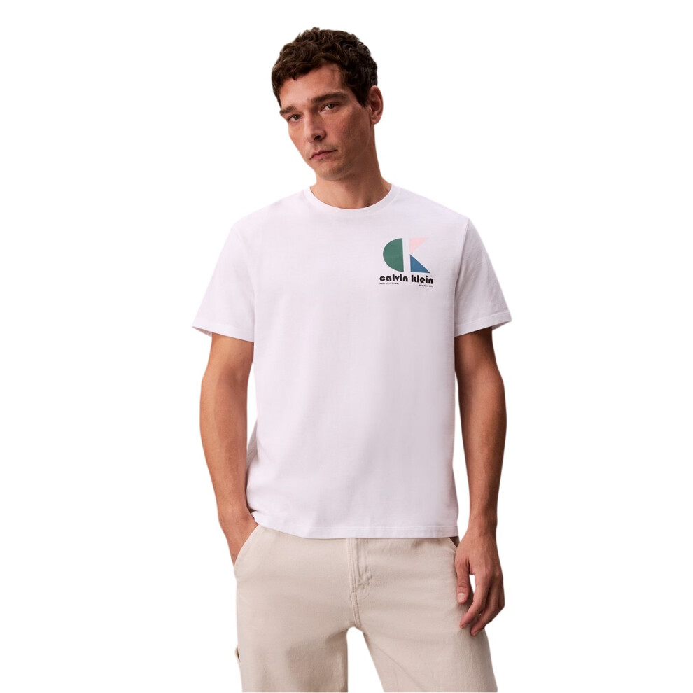 Calvin Klein (M, Brilliant White) Mens Logo Jersey Knit T-Shirt