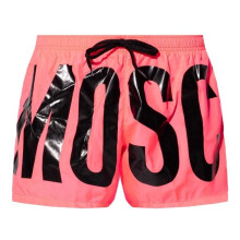 (XL, Bright Pink) Moschino Mens Logo Polyester Swim Shorts