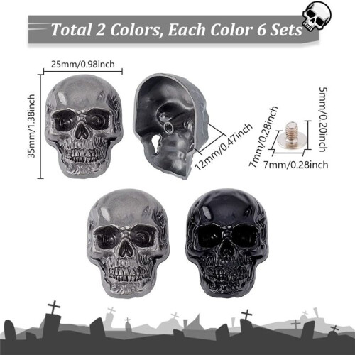 12Pcs Skull Studs for Leather, Skull Screw Back Rivets, Punk Skull  Stud Rivet, Metal Skull Decorative Buckle Studs 1