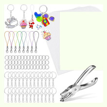 229 Piece Shrink Plastic Sheet Set, Shrink Paper Keychain Kit with 20 Sheets of Shrink Paper, Hole Punch and Keychain