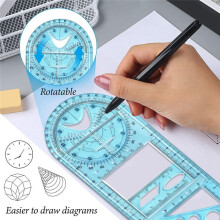 Multifunctional Geometric Ruler, Geometric Drawing Template Measuring Tool Draft Rulers for School Office with Pencil