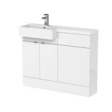 Alrewas Contemporary 2 Door Left-Hand Floor Standing Combination Unit with Polymarble Basin, Gloss White, 1100mm