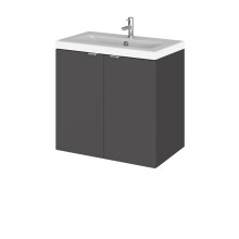 Alrewas Contemporary 2 Door Wall Hung Vanity Unit with Basin, Gloss Grey, 600mm
