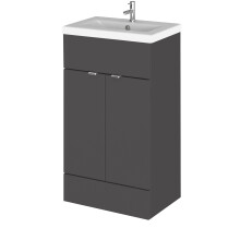 Alrewas Contemporary 2 Door Floor Standing Vanity Unit with Basin, Gloss Grey, 500mm