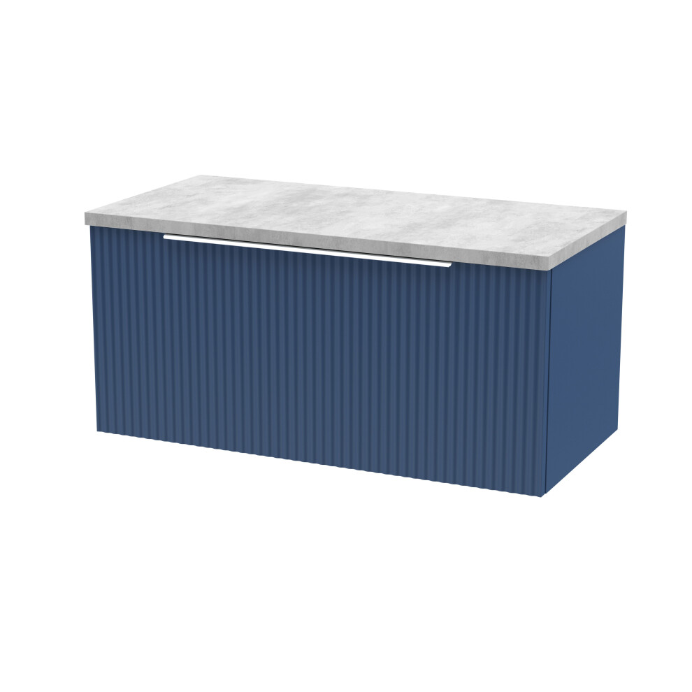 Balterley Tixall Fluted 1 Drawer Wall Hung Vanity Unit With Laminate Worktop, Satin Blue, 800Mm
