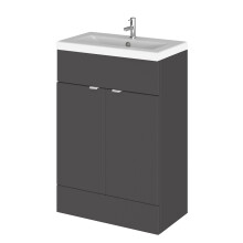 Alrewas Contemporary 2 Door Floor Standing Vanity Unit with Basin, Gloss Grey, 600mm