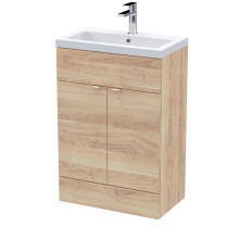 Alrewas Contemporary 2 Door Floor Standing Vanity Unit with Basin, Bleached Oak, 600mm