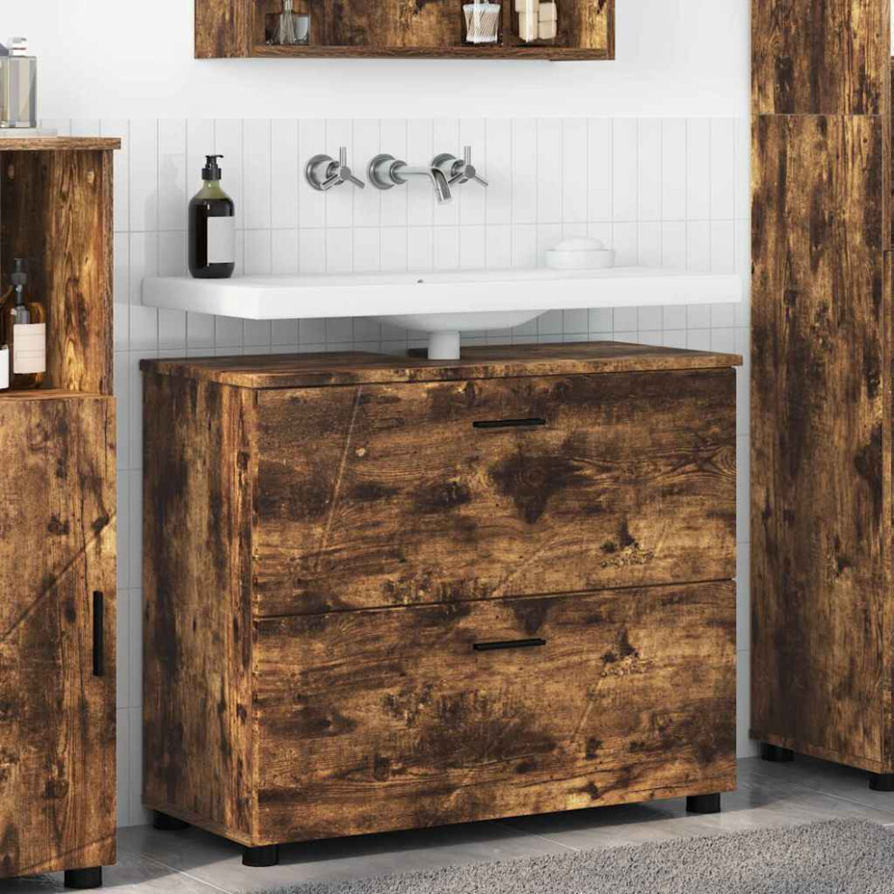 Vidaxl Bathroom Cabinet With Drawer Smoked Oak 76.5 X 35 X 64 Cm