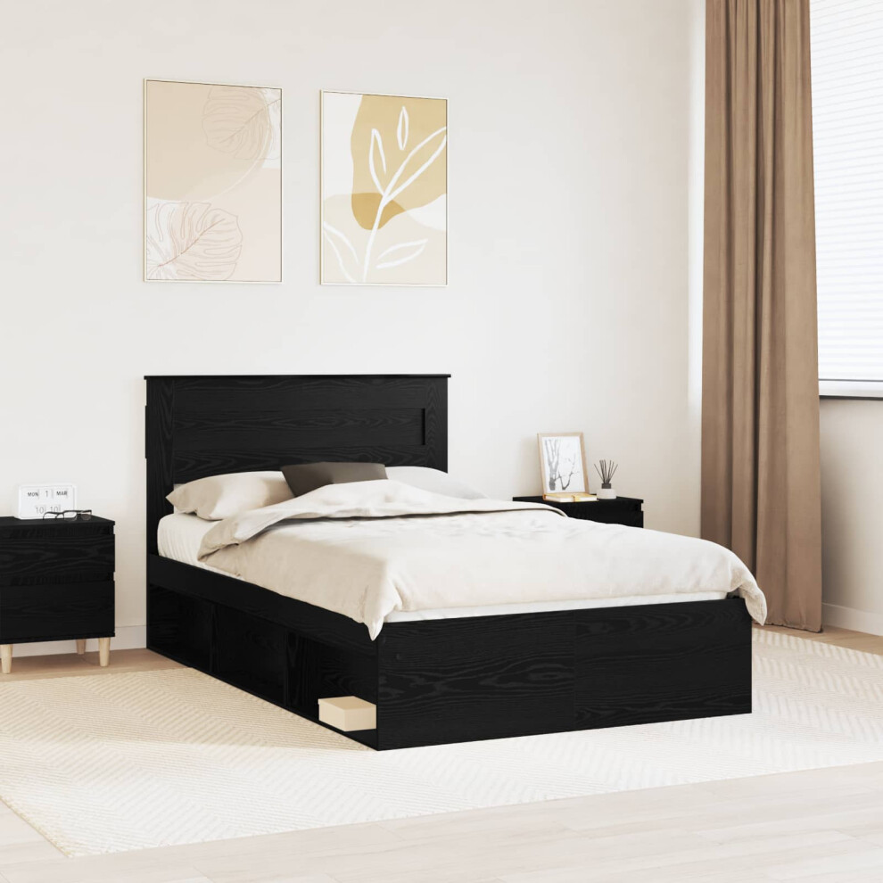 Vidaxl Bed Frame With Headboard Black 135 X 190 Cm Solid Pine Wood