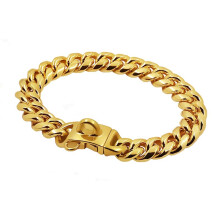 Metal Dog Collar Stainless Steel Pet Choker Gold Link Chain 14mm Wide Lead for Small Medium Dogs