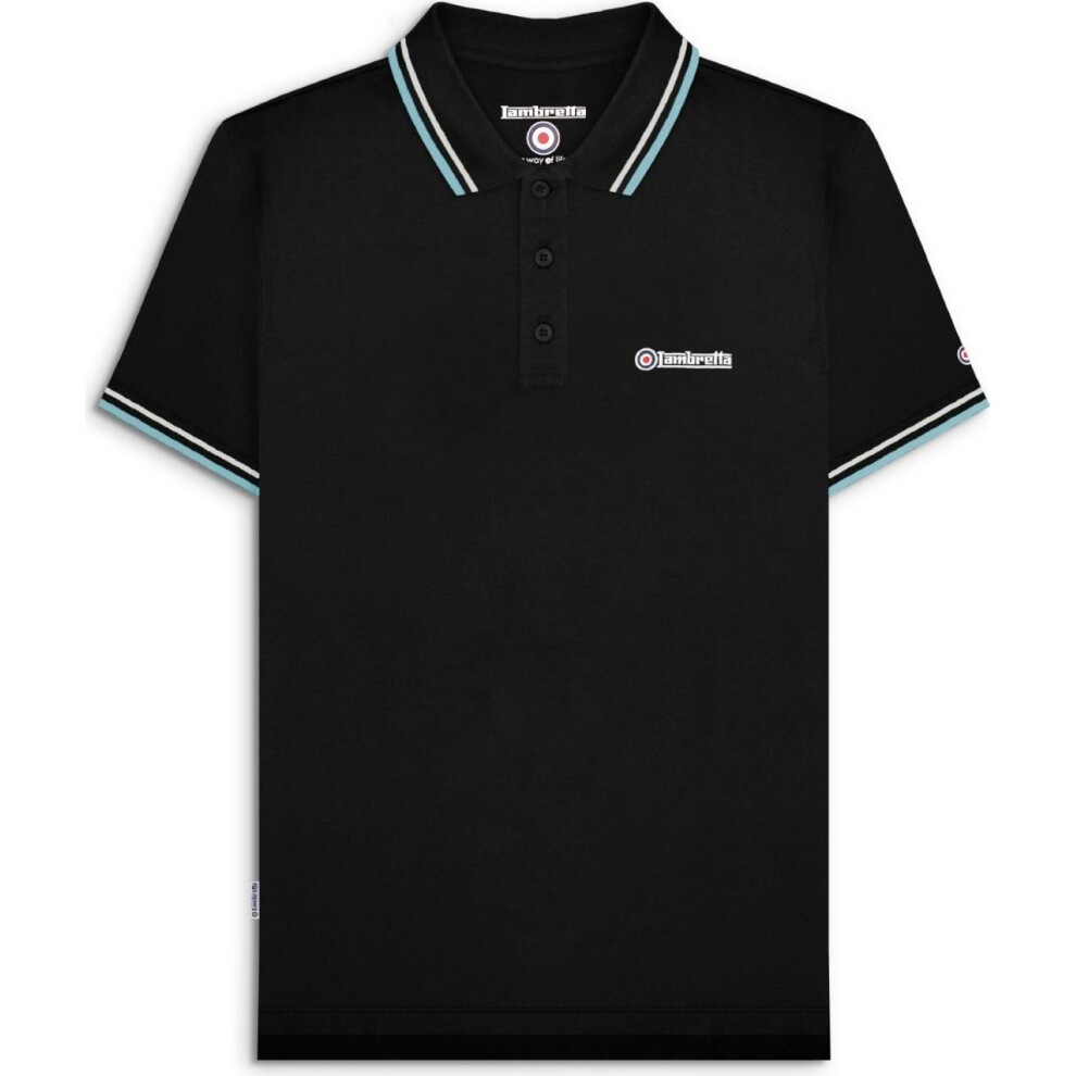 Lambretta (Xl, Black/Pebble/Smoke) Mens Twin Tipped Short Sleeve 3 Button Placket Cotton Polo Shirt Top