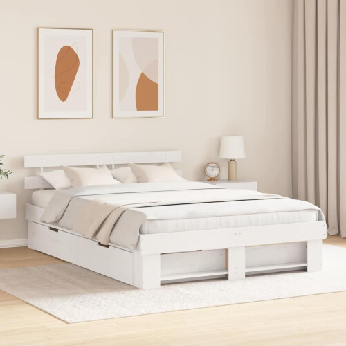 VidaXL vidaXL Bed Frame with Headboard White 150 x 200 cm Solid Pine Wood