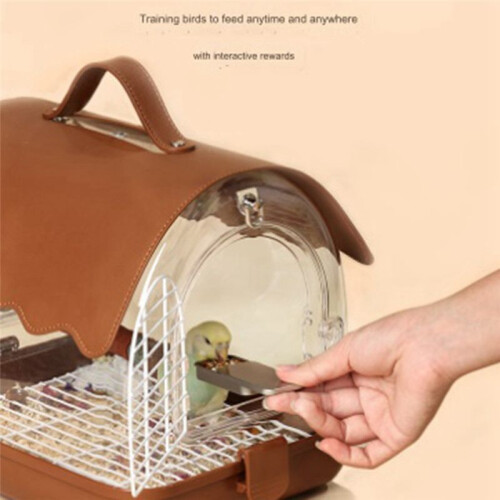 Bird Training Food Box Hand-Held  Feeder Feeding Box Training Food Jar Bird Interactive Toy Silver 1