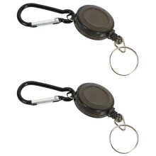 Lot 2 Porte Badge Enrouleur Porte Cle Retractable Mousqueton Clip Ceinture Carte ID Card Holder-Noir