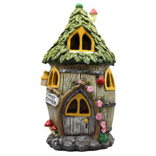 Maisons en Résine avec Lumières LED Solaires Accessoires de Jardin Féerique Figurines de Chalet Extérieur Ornements de Pelouse,A