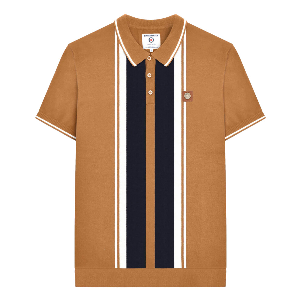 Lambretta (M, Tobacco) Mens Greco Striped Knitted Short-Sleeved Polo Shirt