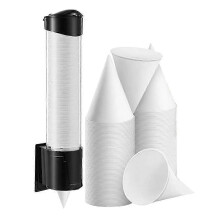 400 vasos desechables de papel grueso para conos de nieve de 113 ml (4 oz) con dispensador de vasos tipo tirador y soporte de pared.