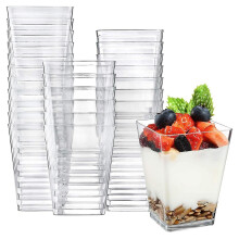 50 mini vasos para postre, cuencos cuadrados para postre, vasos transparentes reutilizables para servir postres.