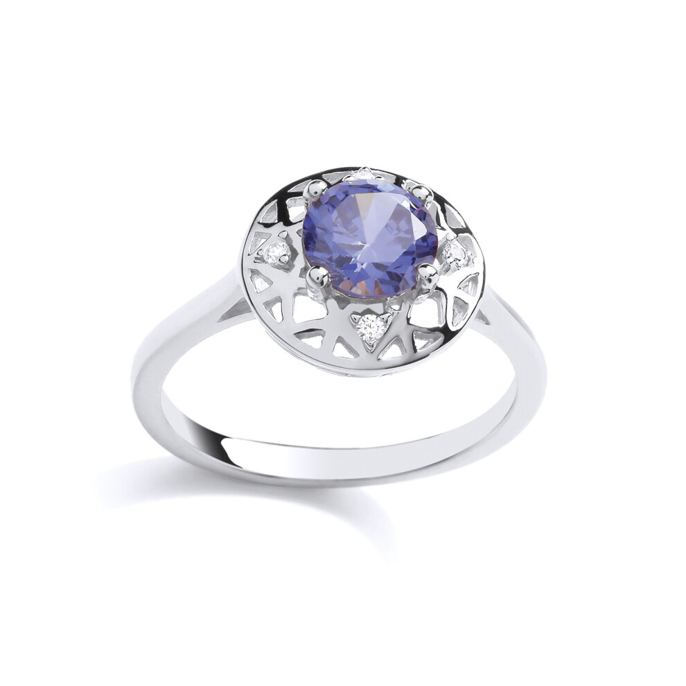 Jewelco London (M) Ladies Sterling Silver Tanzanite-Violet Cubic Zirconia Moonlight Frost Cluster Ring - Gvr837