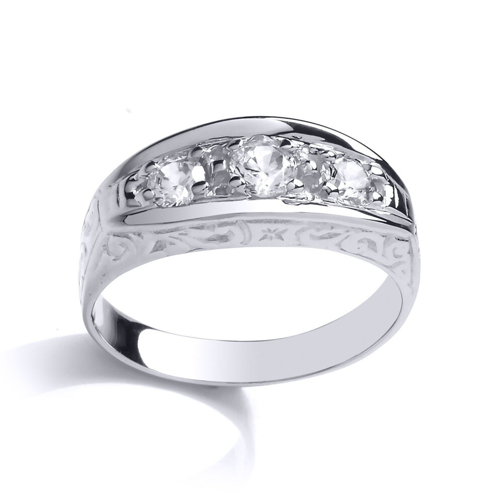 Jewelco London (U) Mens Sterling Silver Cubic Zirconia Carved Gypsy Trilogy Signet Ring - Gvr781