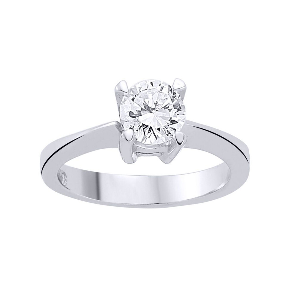 Jewelco London (M) Ladies Sterling Silver Cubic Zirconia 4 Claw Solitaire Engagement Ring - Gvr506