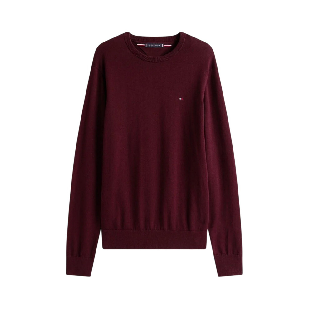 Tommy Hilfiger (L, Deep Burgundy) Mens Cotton Crew Neck Jumper