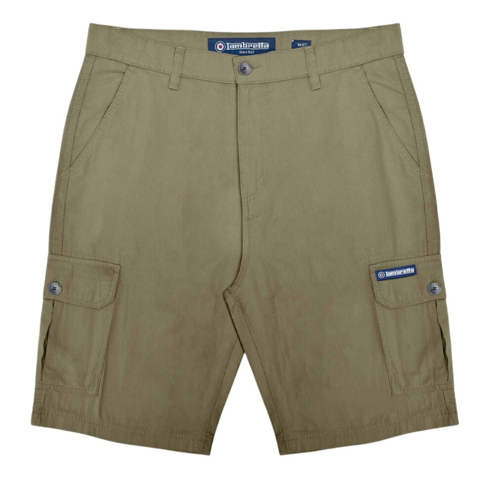 Lambretta (40R, Khaki Green) Mens Rubberised Logo Cargo Shorts