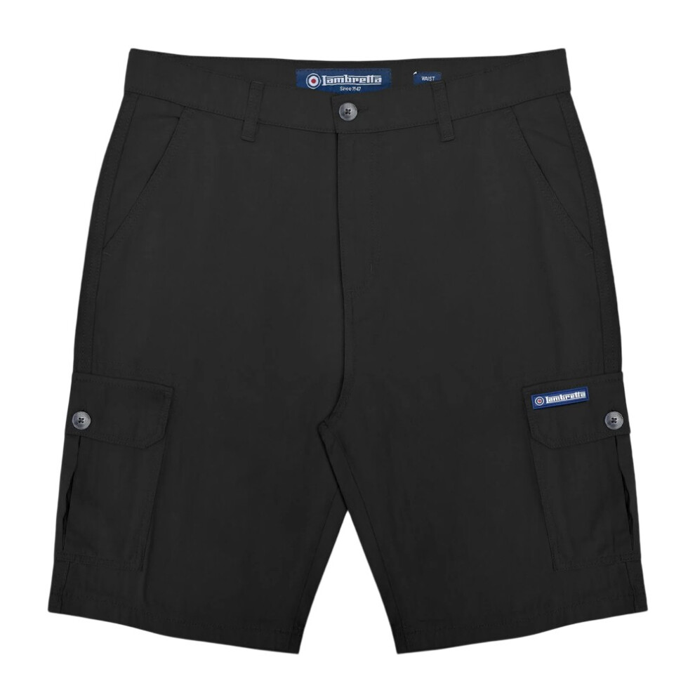 Lambretta (40R, Black) Mens Rubberised Logo Cargo Shorts