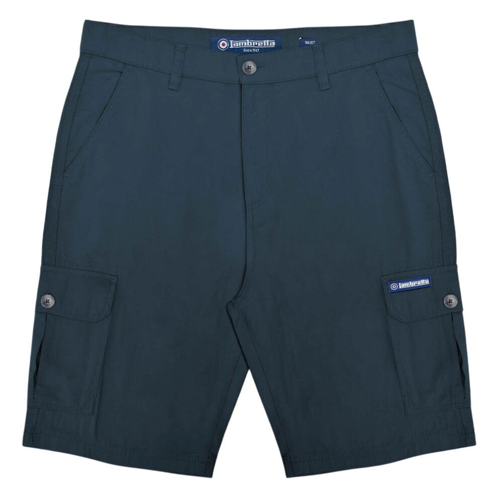 Lambretta (40R, Navy) Mens Rubberised Logo Cargo Shorts