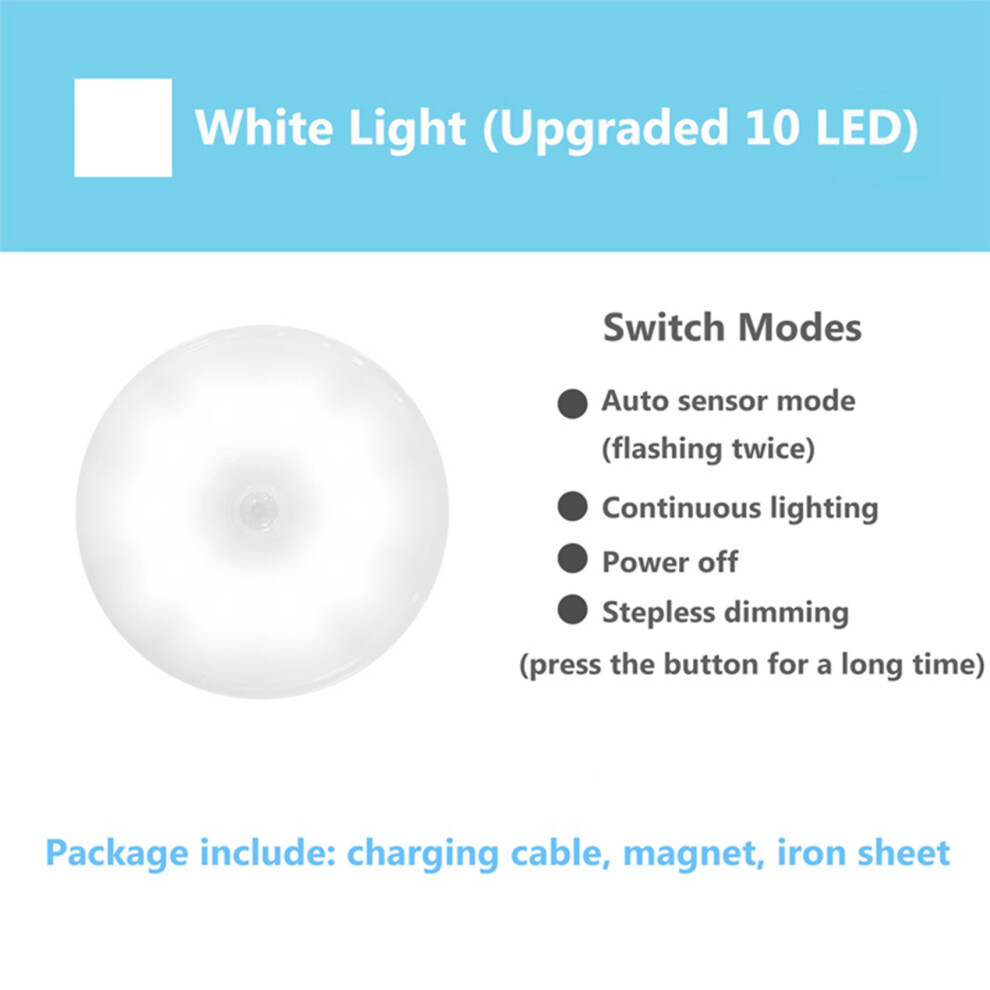 2X Pir Motion Sensor Led Night Usb Rechargeable Dimmable Night Lamp For Cabinet Wireless Closet -White Light 4711424348567