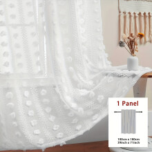 (White, 39*71inch(100*180cm)) White French Country Sheer Curtain with Pom-Pom Fringe - Soft Polyester Fabric, Light Filtering, Rod Pocket Design