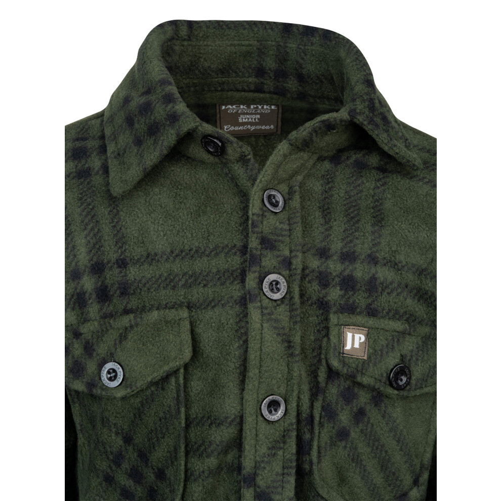 Jack Pyke Junior Polar Fleece Shirt Green Check Medium