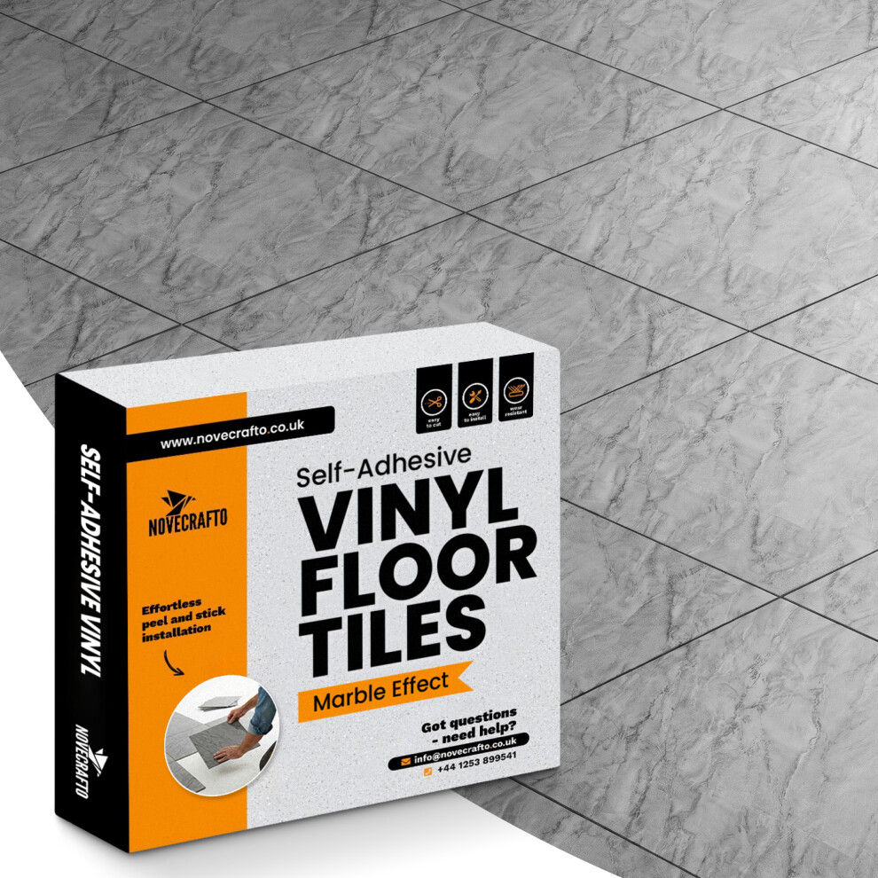 (Grey Marble, Pack Of 30) Vinyl Floor Tiles 12''X12'' Self-Adhesive Waterproof Easy To Use 5061027353864
