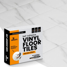 (White Marble, Pack of 60) Self Adhesive Vinyl Floor Tiles - Peel and Stick Floor Tiles, Durable Stick on Vinyl Flooring