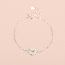 (Little Daisies Bracelet (Silver)) Silver Beaded Charm Bracelet, Star Dolphin Square Hollow Ball Thin Chain