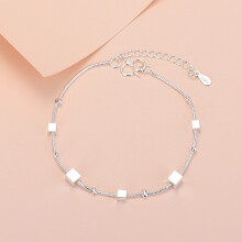 (Square bracelet (silver)) Silver Beaded Charm Bracelet, Star Dolphin Square Hollow Ball Thin Chain