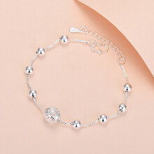(Transfer bead bracelet (silver)) Silver Beaded Charm Bracelet, Star Dolphin Square Hollow Ball Thin Chain
