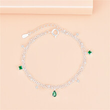 (Emerald drop-shaped bracelet (silver)) Silver Beaded Charm Bracelet, Star Dolphin Square Hollow Ball Thin Chain